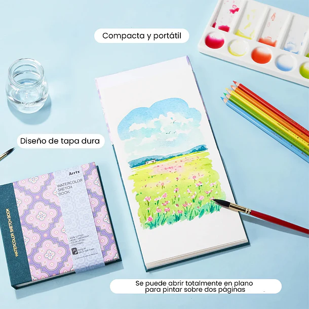 ARRTX CUADERNO DE BOCETOS PARA ACUARELA 24 PAGINAS 300 GRS 13.97 x 13.97 CM 3