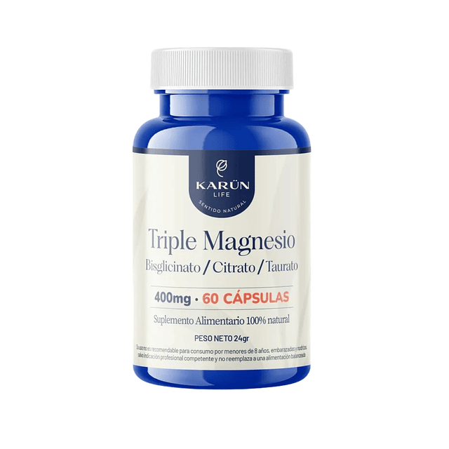 Triple Magnesio Karün Life 400 mg – Bisglicinato, Citrato y Taurato | 60 Cápsulas Veganas