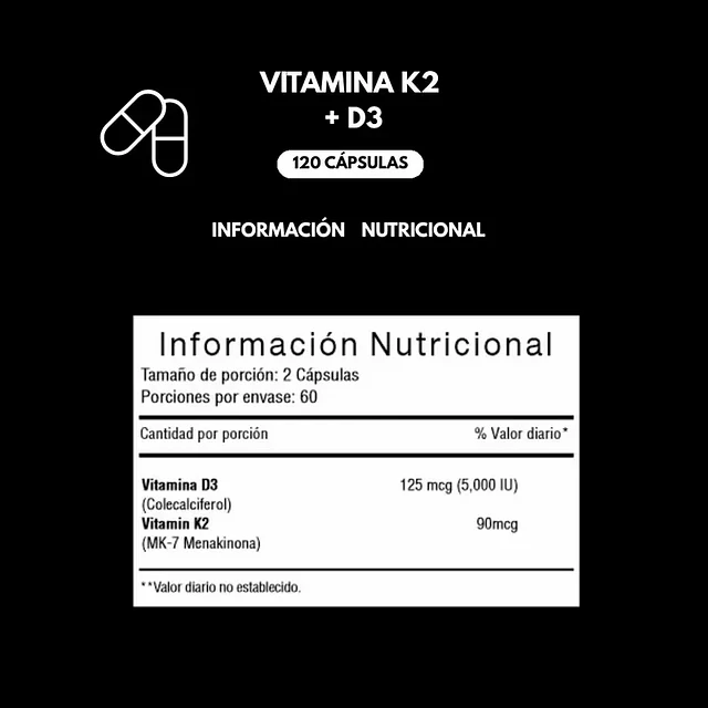 Vitamina K2 + D3 Premium 120 Cápsulas | Vitly