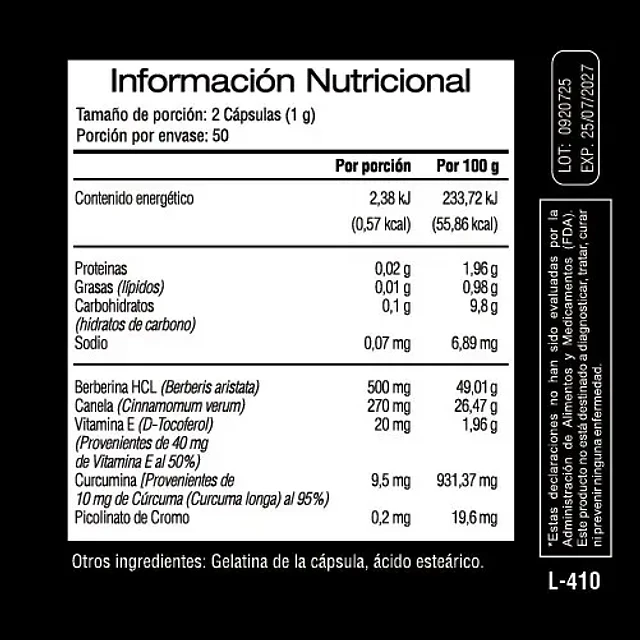 Berberina 100 Cápsulas – Apoya tu metabolismo y controla tu glucosa naturalmente