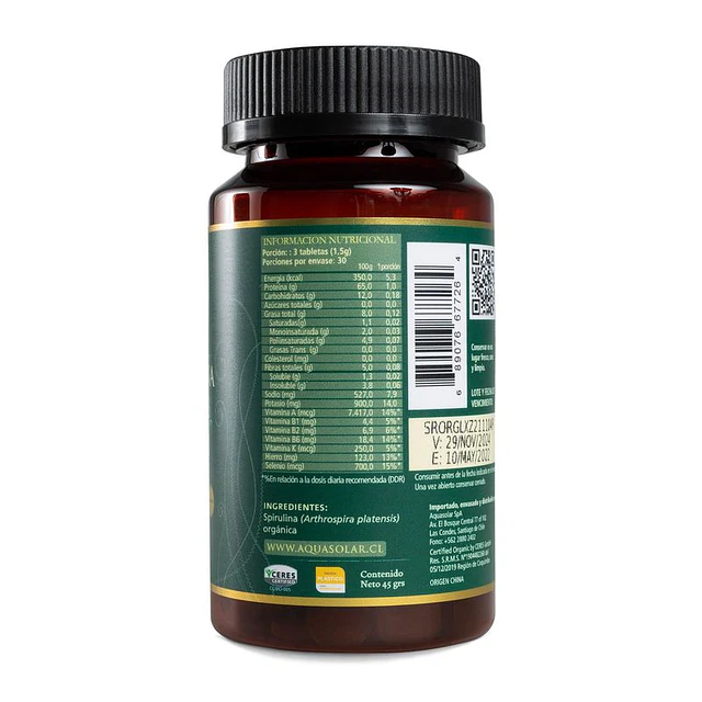 Spirulina Wellness 500 mg 90 Tabletas | Aquasolar
