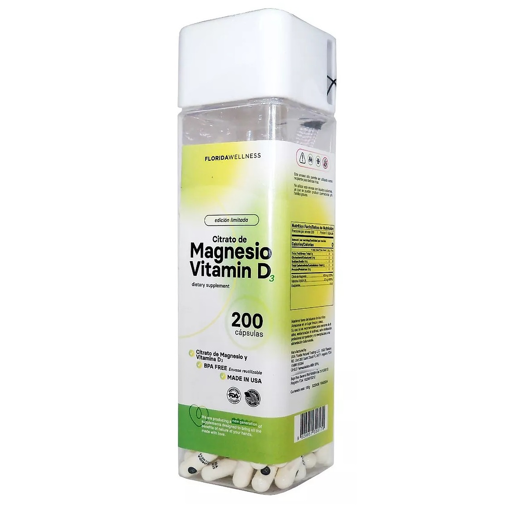 Citrato De Magnesio + Vitamina D3 Nf 1 Frasco 200 Capsulas