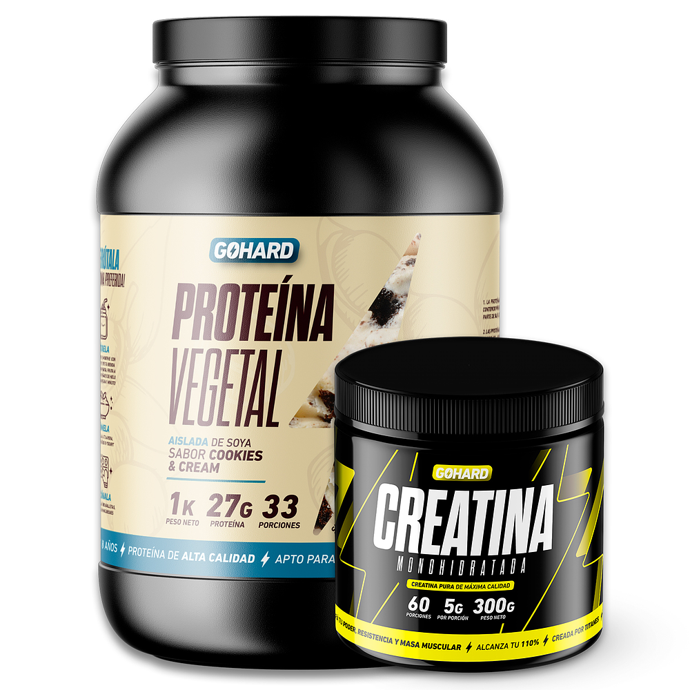 Pack Proteina Vegetal Cookies & Cream 1 Kg + Creatina 300 Grs Gohard