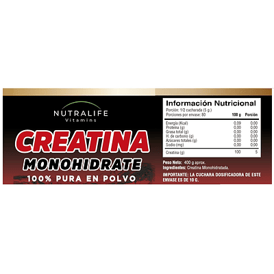 Creatina Monohidratada Lf 400 Grs / 80 Servicios. Fitness