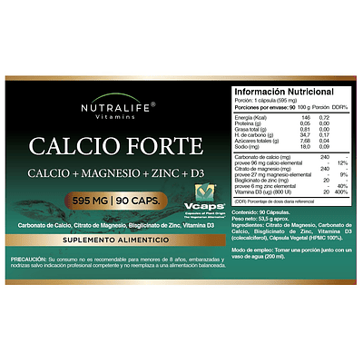 Calcio Forte c/ Magnesio + Zinc + Vit D3  Lf 270 Caps 3x90