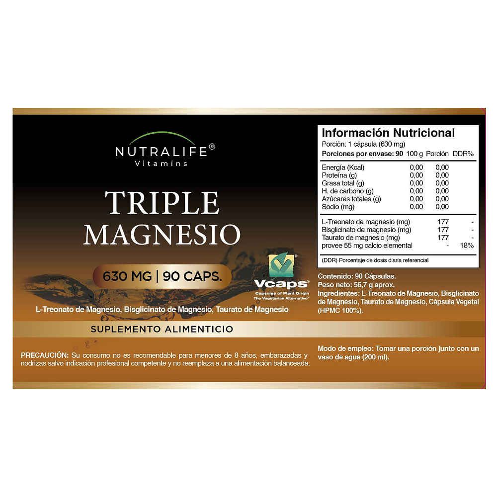 Triple Magnesio : Treonato + Bisglicinato + Taurato Lf 180 Caps 2x90