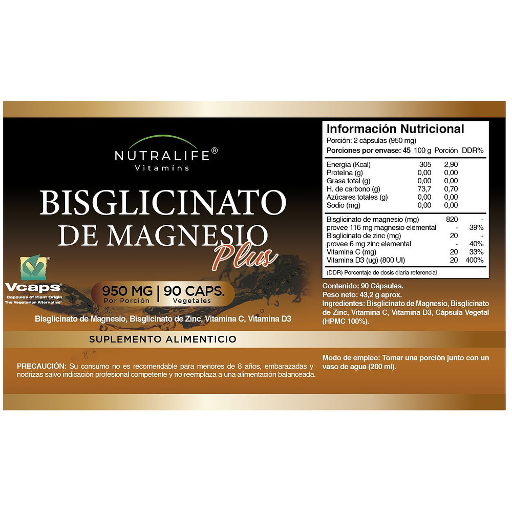 Bisglicinato / Glicinato De Magnesio Plus Lf 270 Capsulas 3x90