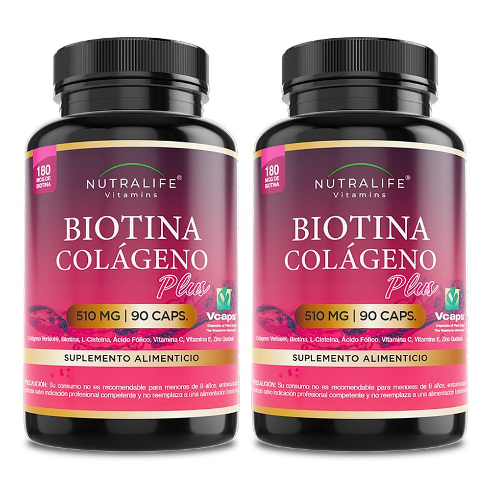 Biotina + Colageno + Zinc + Vitaminas E & C ++ Lf 180 Caps 2x90