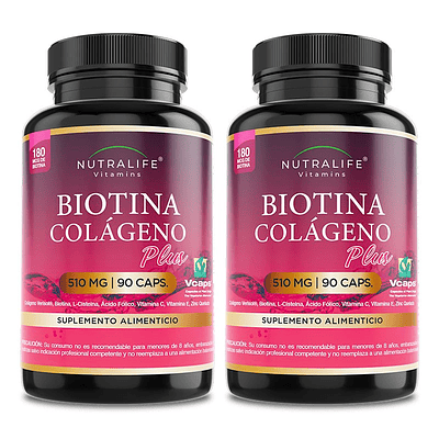 Biotina + Colageno + Zinc + Vitaminas E & C ++ Lf 180 Caps 2x90
