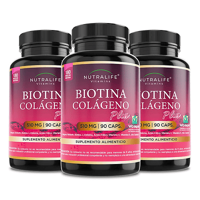 Biotina + Colageno + Zinc + Vitaminas E & C ++ Lf 270 Caps 3x90