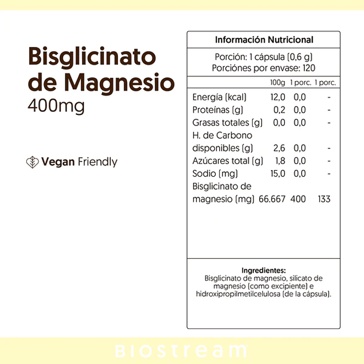 Bisglicinato de Magnesio 400mg 120 Capsulas Vegano 3