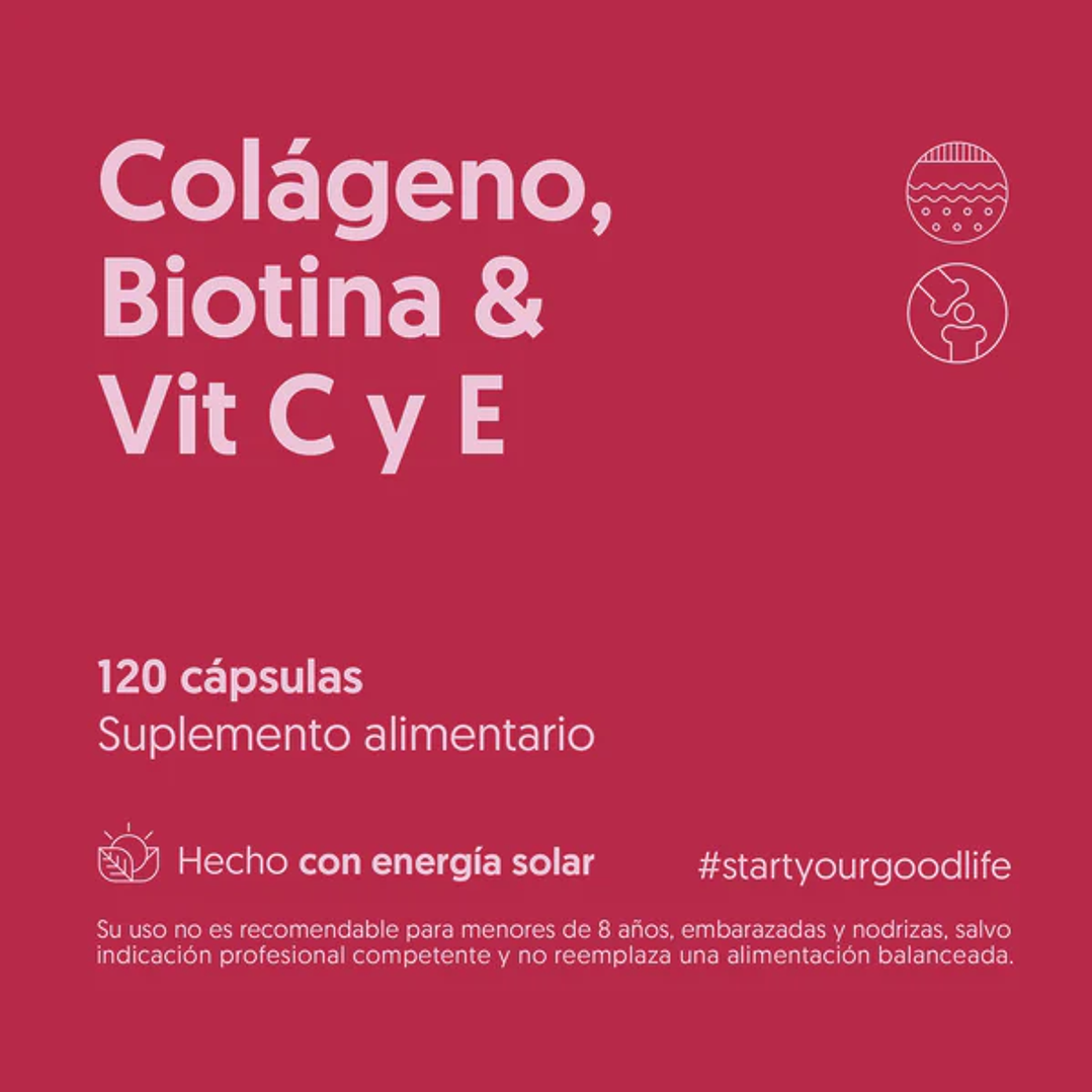 Colágeno Hidrolizado, Biotina& Vitamina C y E 120 Cápsulas 2