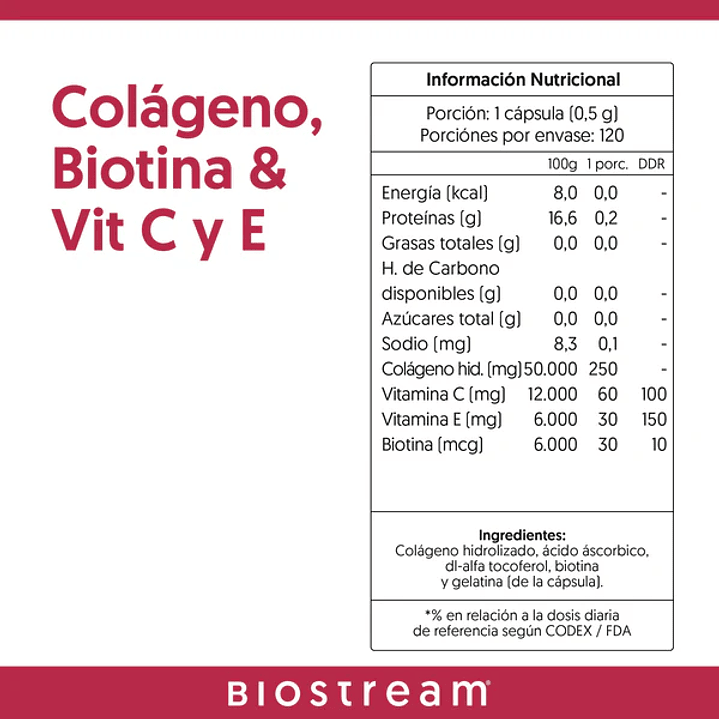 Colágeno Hidrolizado, Biotina& Vitamina C y E 120 Cápsulas 3