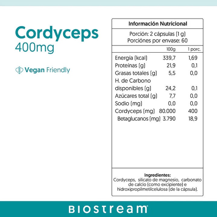 Hongo Cordyceps 400mg 120 Capsulas Vegano 3