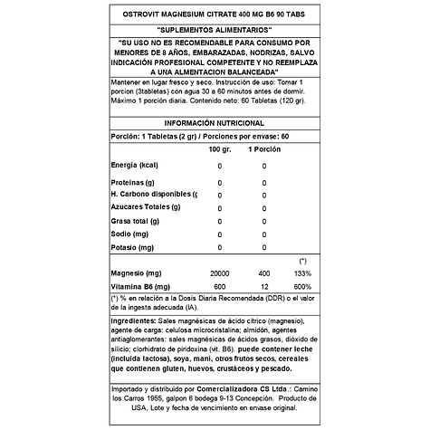 🧩 Magnesium Citrate 400 mg + B6 90 Tabs | OstroVit 3