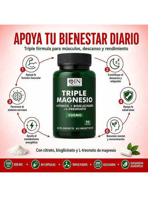 Ultra Magnesio Triple Premium 500mg Qin Supplements — 90 cápsulas