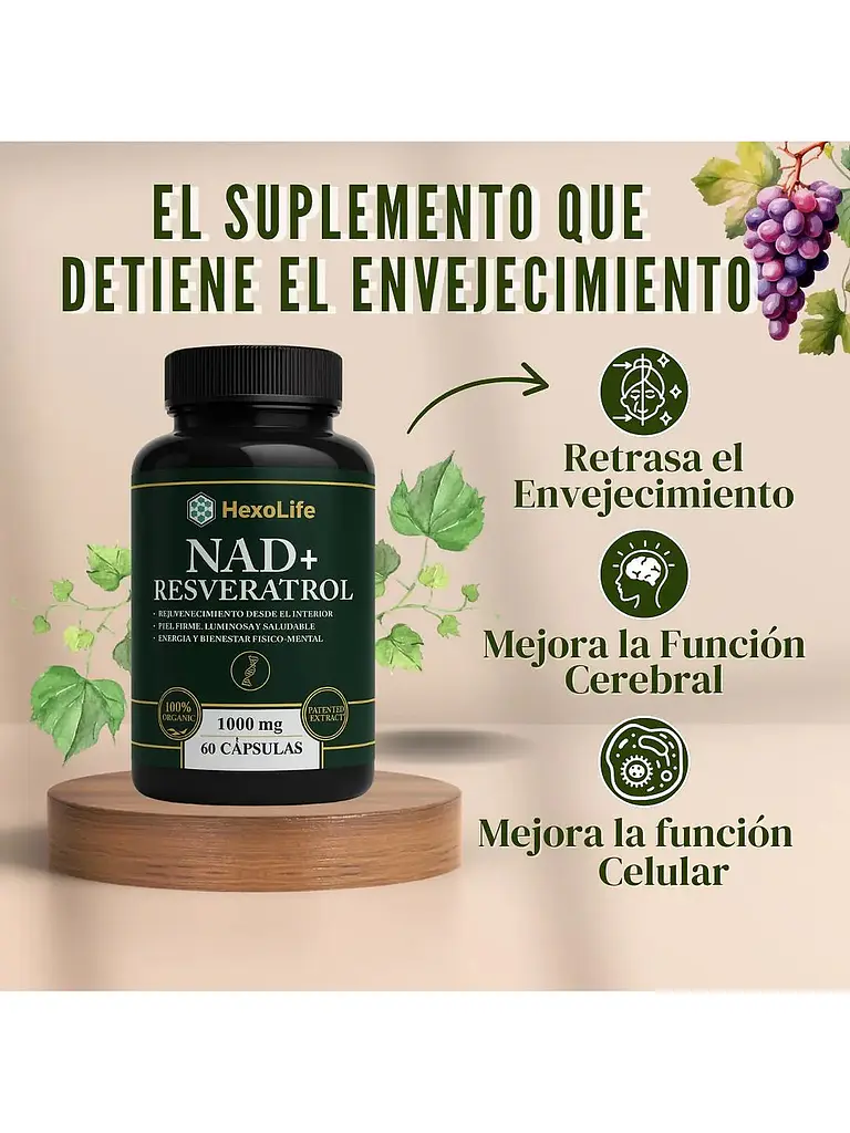 Nad+ Resveratrol 1000mg Nicotinamide Antienvejecimien — 100 cápsulas 5