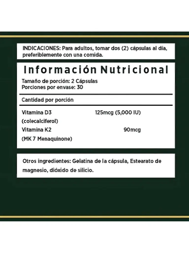 Vitamina K2 D3 Vegano y Libre de Gluten — 60 cápsulas 3