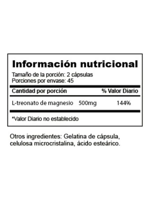 L-treonato De Magnesio Premium 500mg — 90 cápsulas
