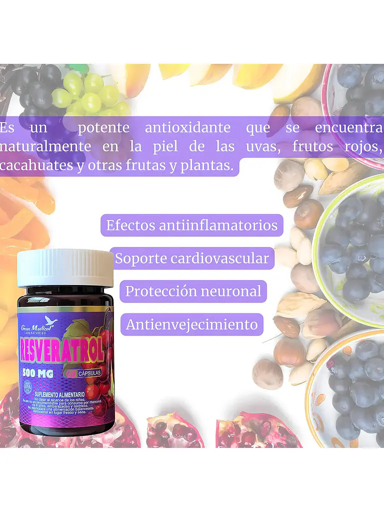 Resveratrol Antioxidante 500mg Green Medical — 60 cápsulas 4