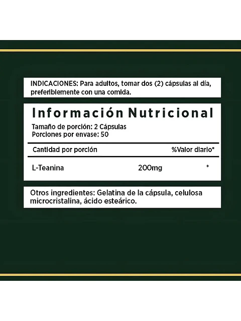 L Theanine De L-teanina Suplemento Calma Y Relaja — 100 cápsulas