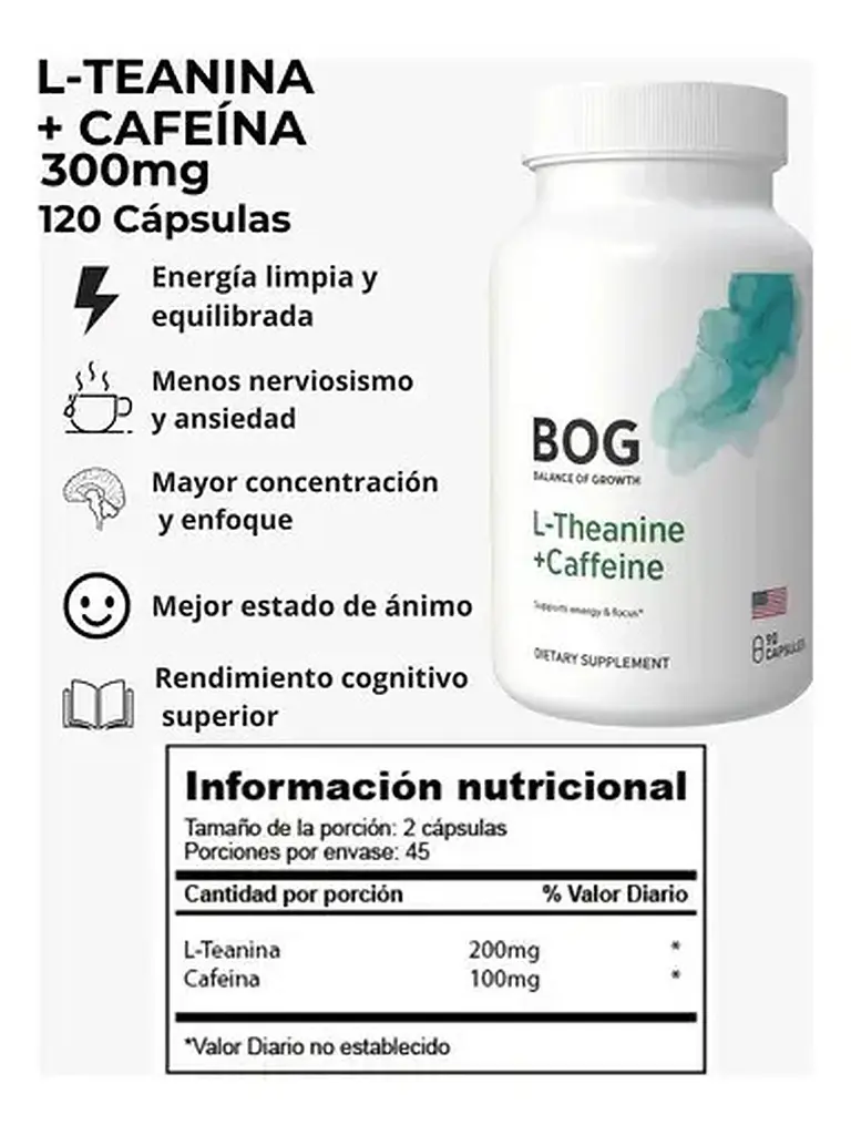 L-teanina + Cafeína Premium Reducción Del Estrés — 90 cápsulas 2