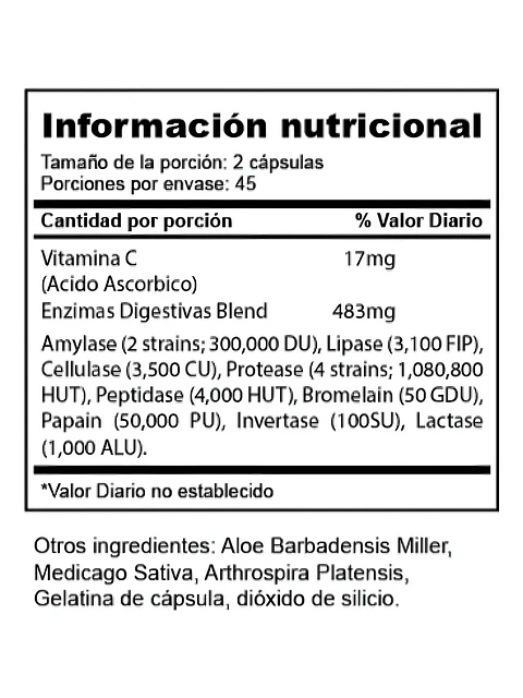 Enzimas Digestivas Nutricional Para Adelgazar — 180 cápsulas