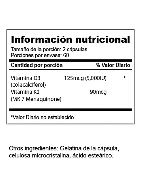 Vitamina K2 D3 Premium Bog Vegano Salud Ósea — 120 cápsulas