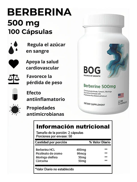 Berberina 500mg Berberine — 100 cápsulas