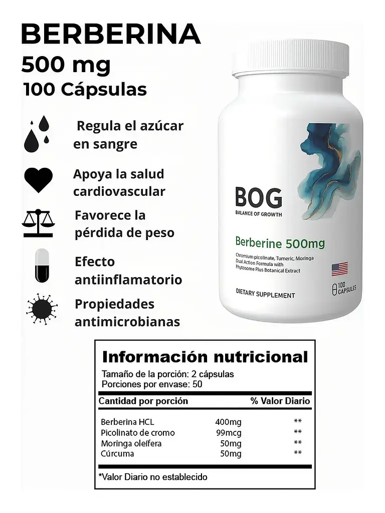 Berberina 500mg Berberine — 100 cápsulas 2