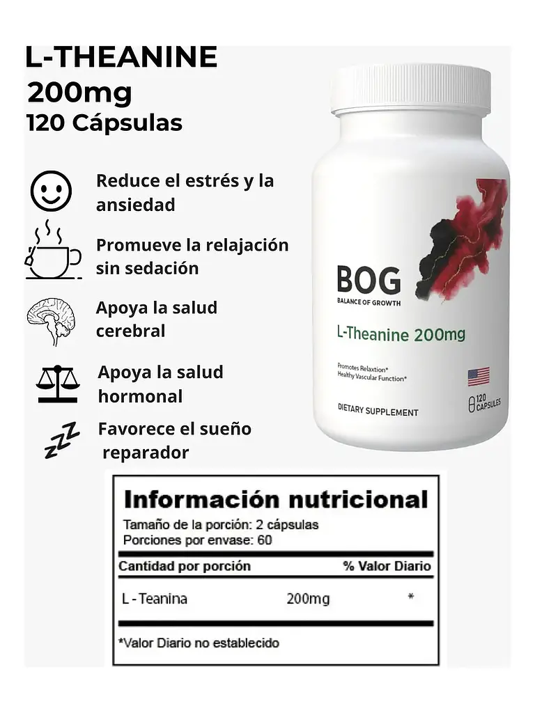 L-Theanine 200mg Pack x2 para Estrés y Concentración — 240 cápsulas 3