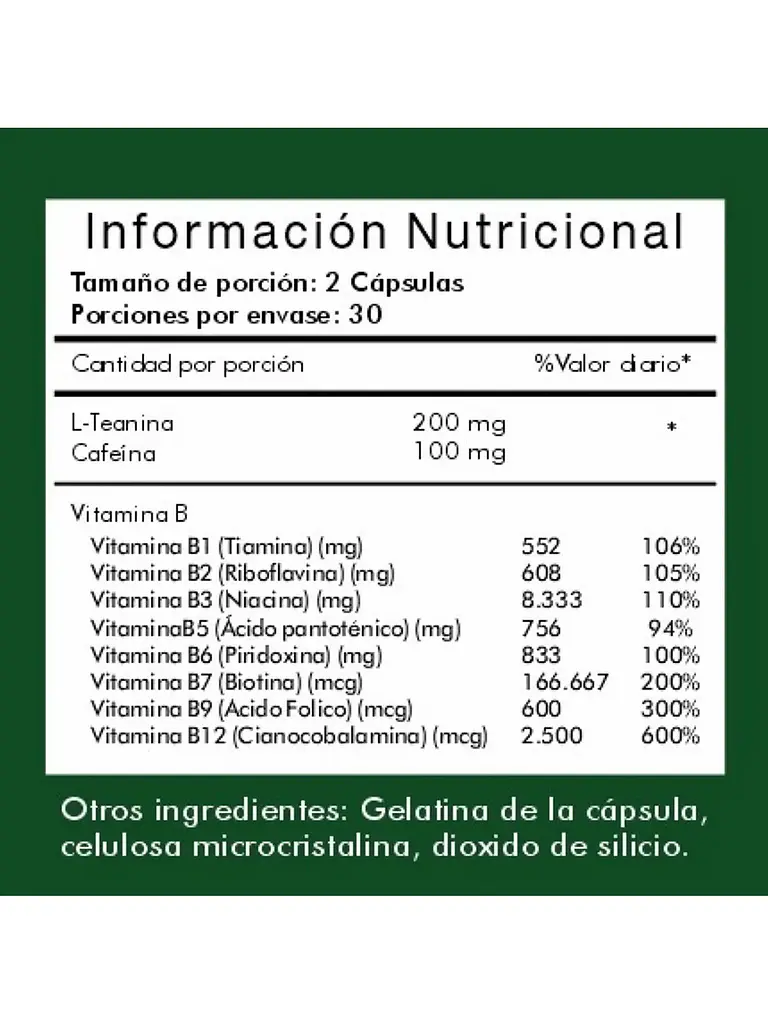 L-teanina + Cafeína + Vitamina B 500mg — 60 cápsulas 4