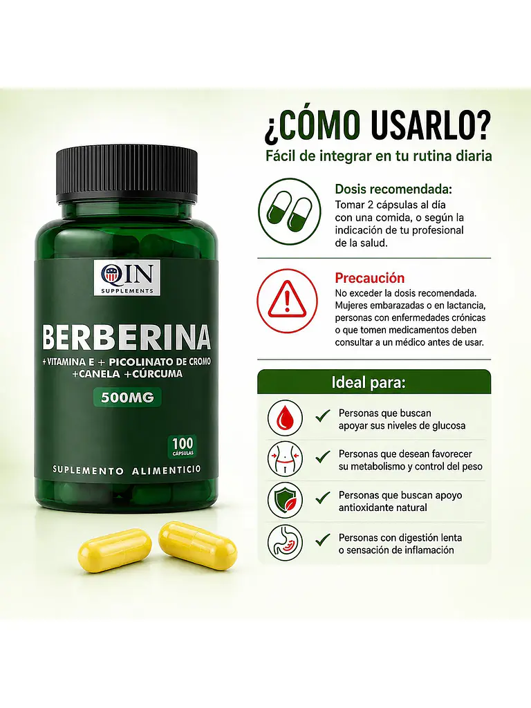 X2 Berberina 500mg Berberine Qin Supplements — 200 cápsulas 5