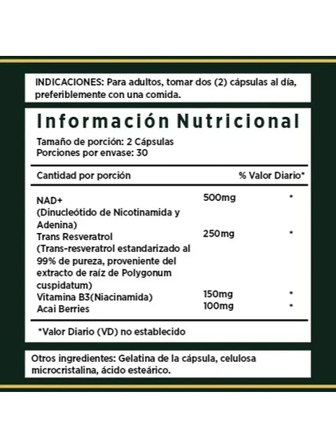 Nad+ 500mg Nicotinamide Antienvejecimiento — 60 cápsulas