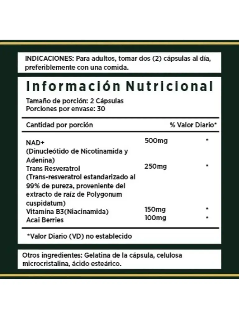 Nad+ 500mg Nicotinamide Antienvejecimiento — 60 cápsulas 2