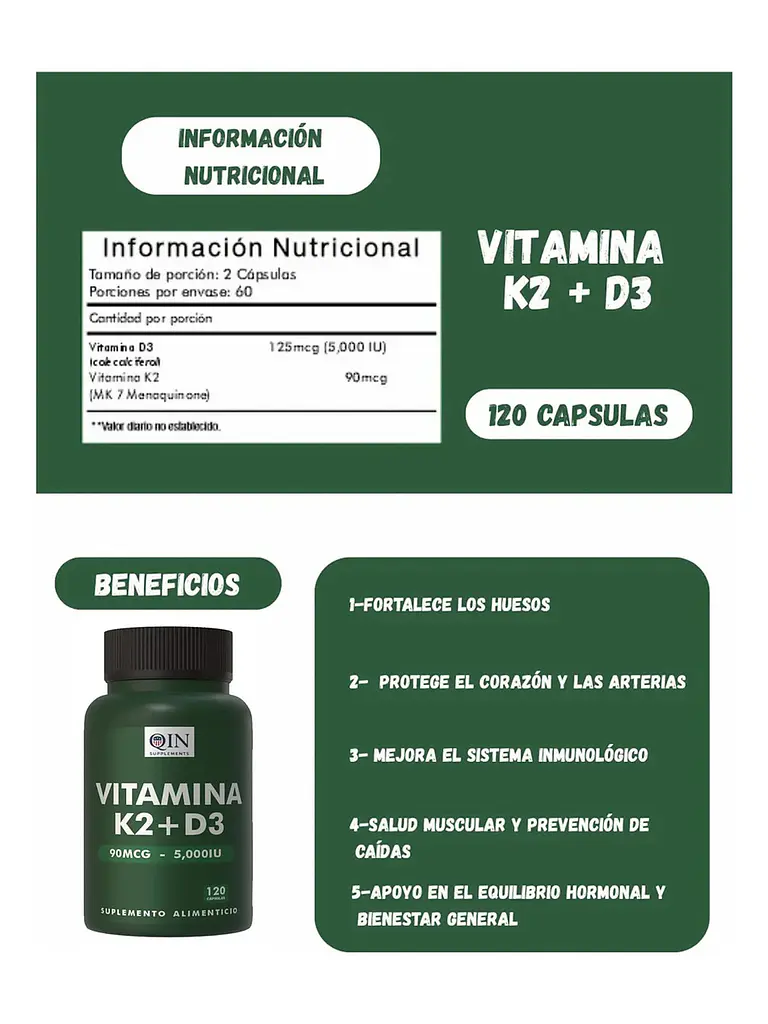 Vitamina K2+d3 Premium Qin Supplements — 120 cápsulas 6