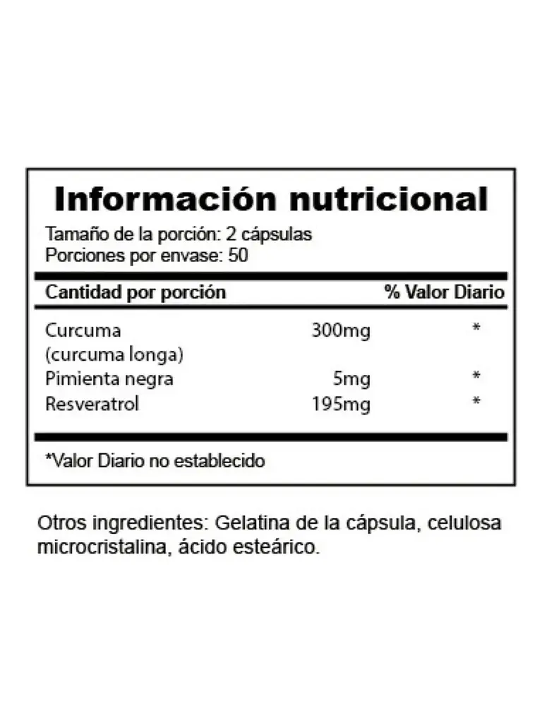 Cúrcuma + Pimienta + Resveratrol 500mg — 100 cápsulas 2