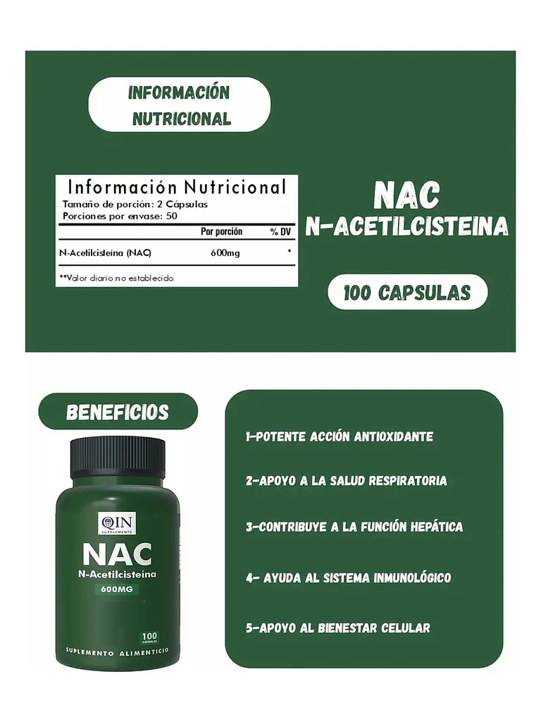 Nac N-acetilcisteína 600mg — 100 cápsulas 7