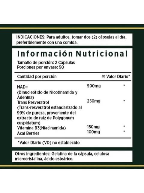 Pack X2 Nad + Nicotinamide Resveratrol Premium 1000mg — 200 cápsulas