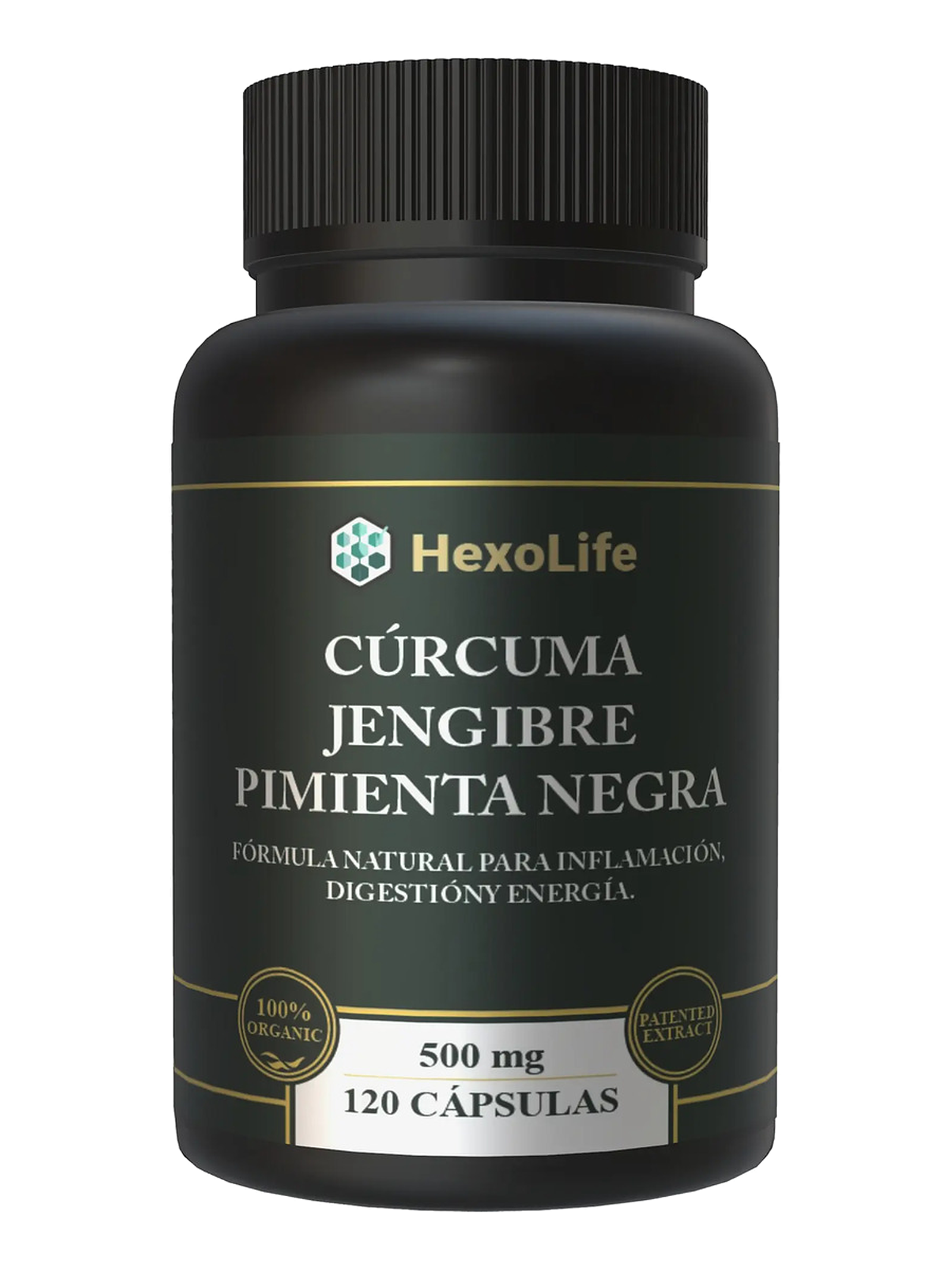 Cúrcuma + Jengibre + Pimienta Negra Premium — 120 cápsulas