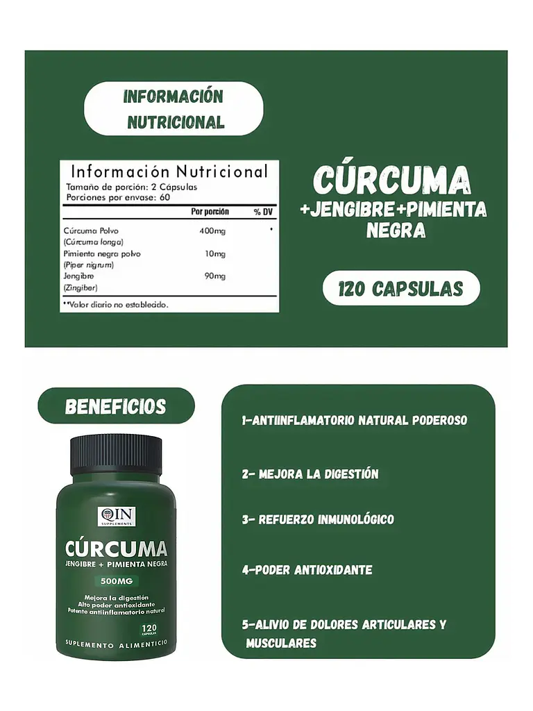 Cúrcuma + Jengibre + Pimienta Negra Qin — 120 cápsulas 5