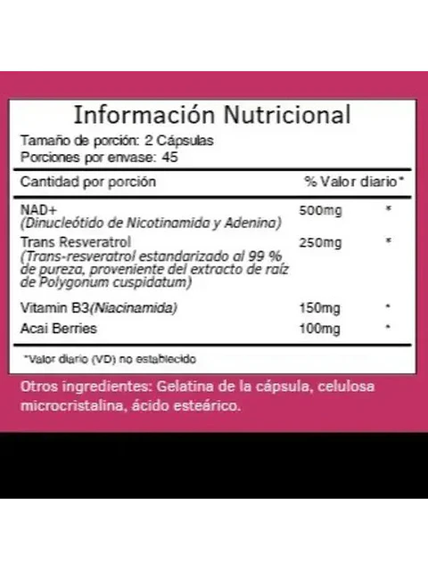 Nad + Nicotinamide Resveratrol 1000mg — 100 cápsulas