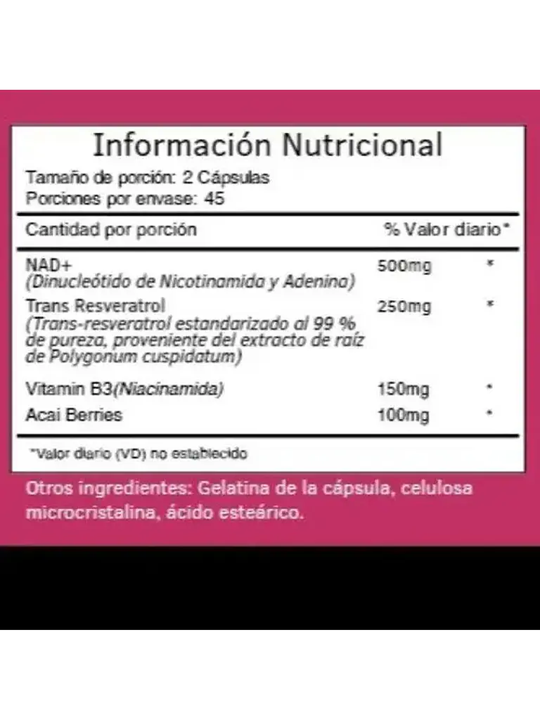 Nad + Nicotinamide Resveratrol 1000mg — 100 cápsulas 2