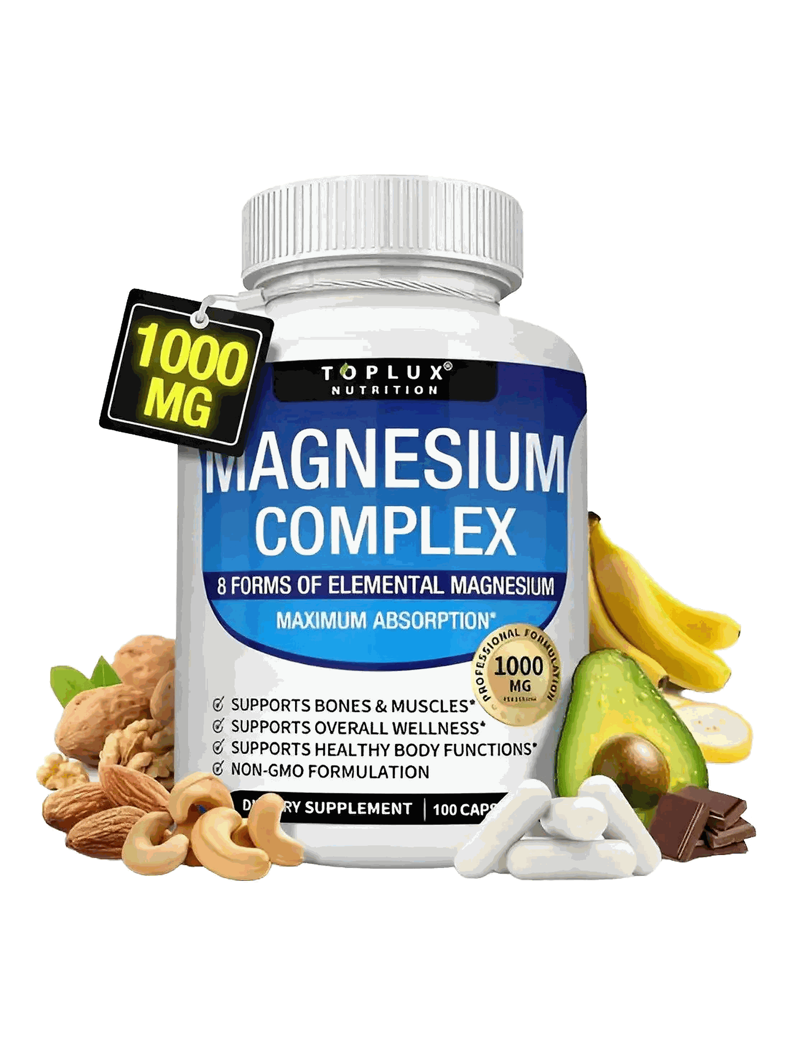 Magnesio Triple Complex Toplux de 1000 mg — 100 cápsulas