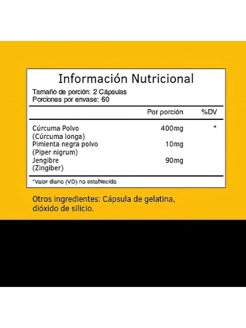Cúrcuma + Jengibre + Pimienta Negra — 120 cápsulas