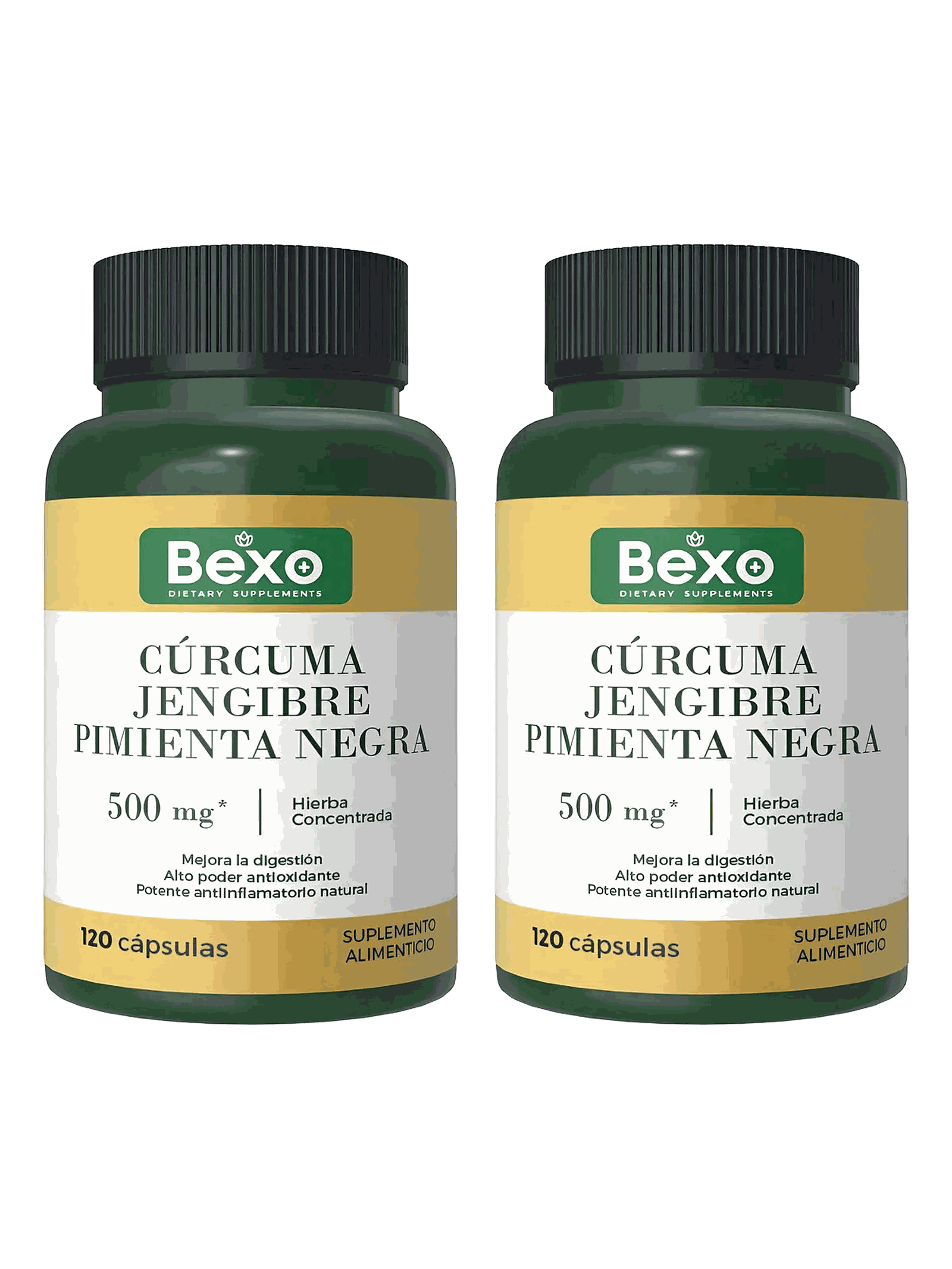 Cúrcuma + Jengibre + Pimienta Negra 2 Frascos — 120 cápsulas