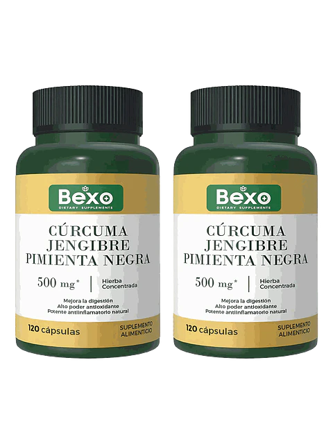Cúrcuma + Jengibre + Pimienta Negra 2 Frascos — 120 cápsulas