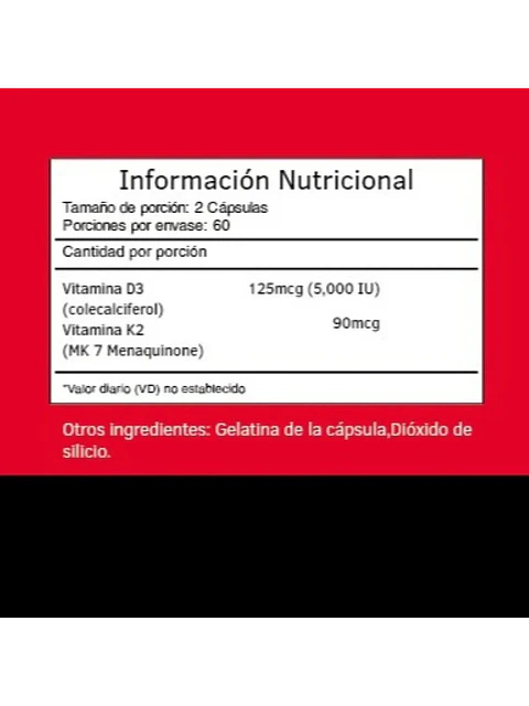 Vitamina K2+d3 Premium 500mg — 120 cápsulas