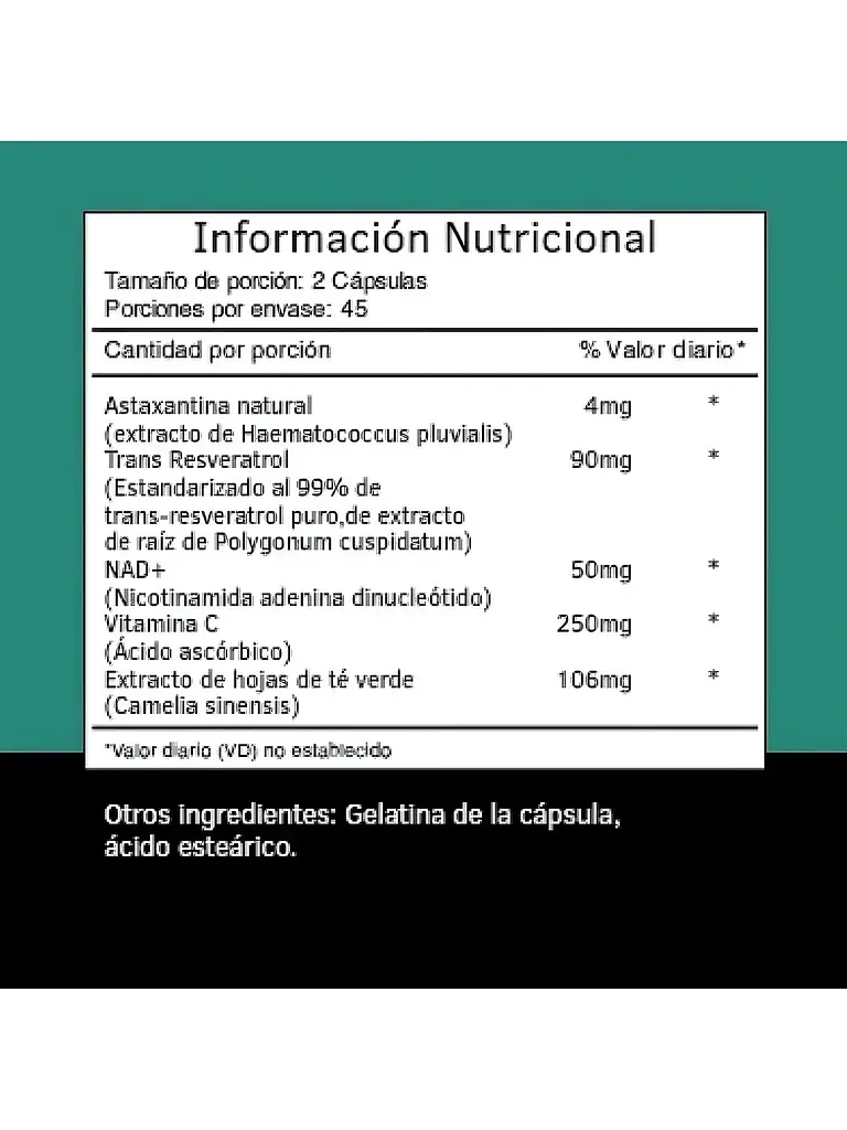 Astaxantina + Resveratrol + Nad + Vitamina C + Te Verde — 90 cápsulas 2