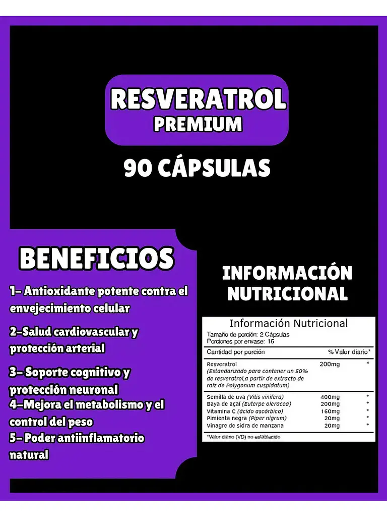 Resveratrol Antioxidante Nutricional — 90 cápsulas 4
